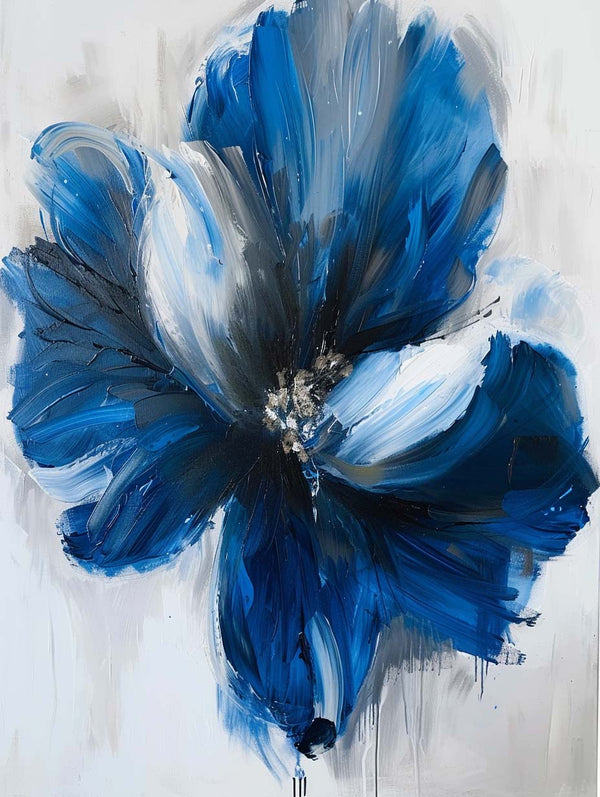 Midnight Bloom – Abstract Blue Flower Art
