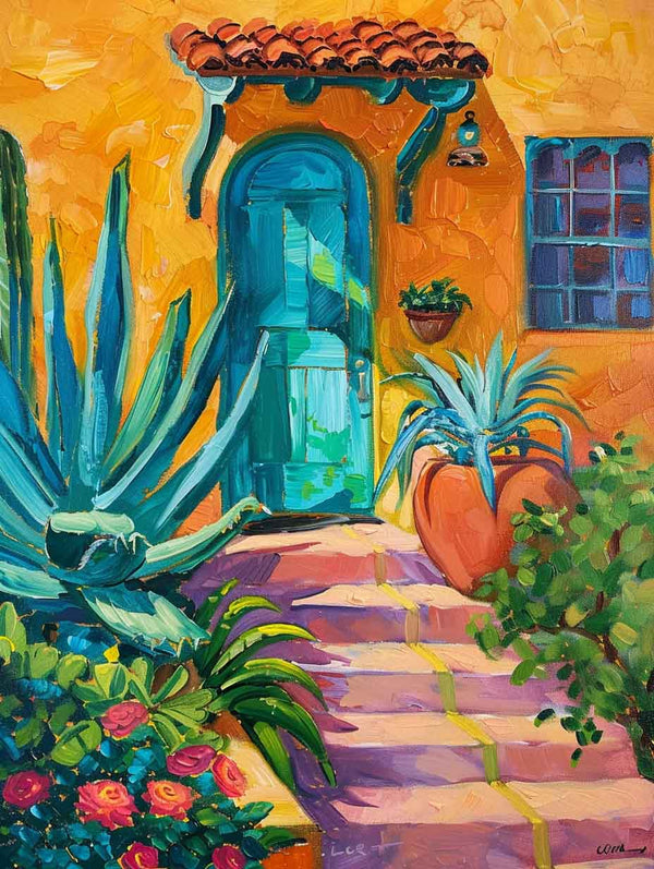 Blue Door Blossoms - Diamond Painting Kit