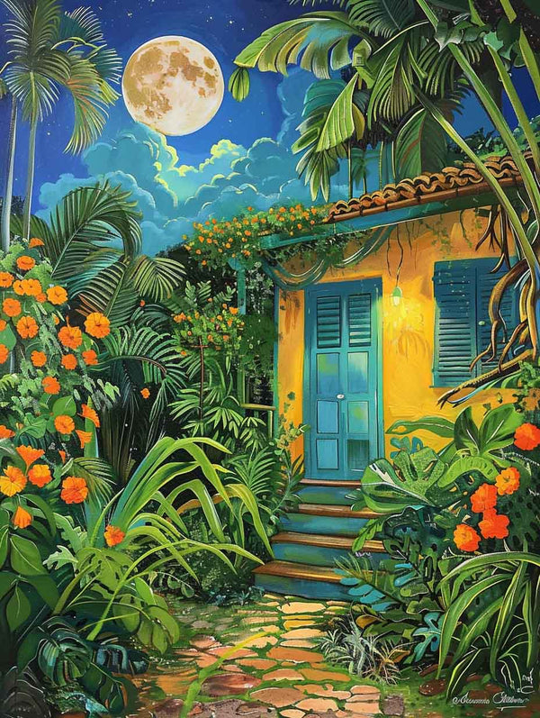Moonlit Garden Blue Door - Diamond Painting Kit