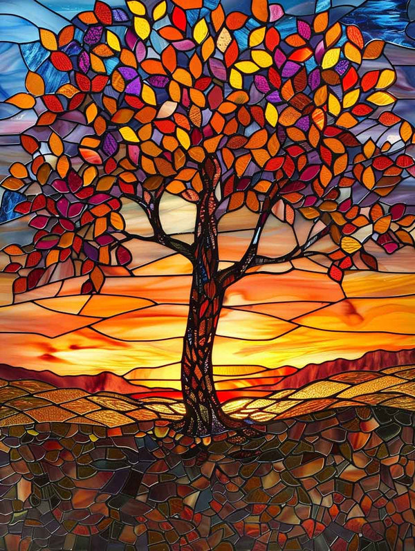 Sunset Radiance in Stained Glass