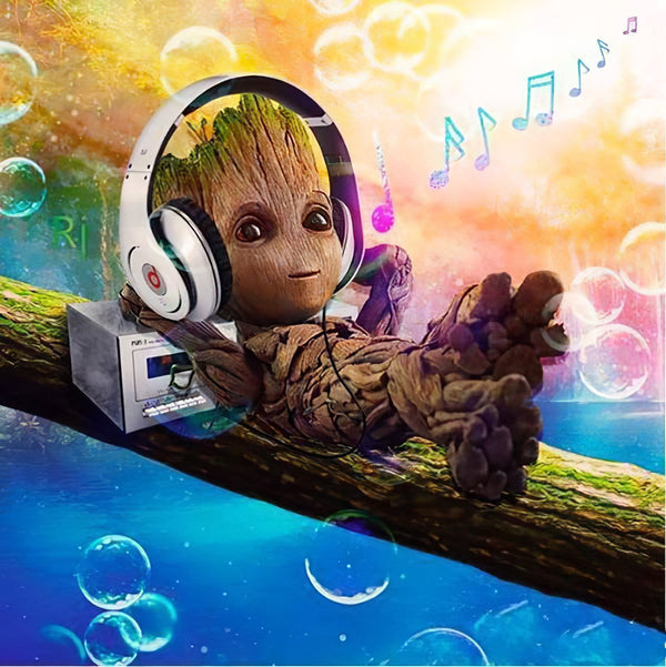 Baby Groot Listening To Music Diamond Painting Diamond Art Kit