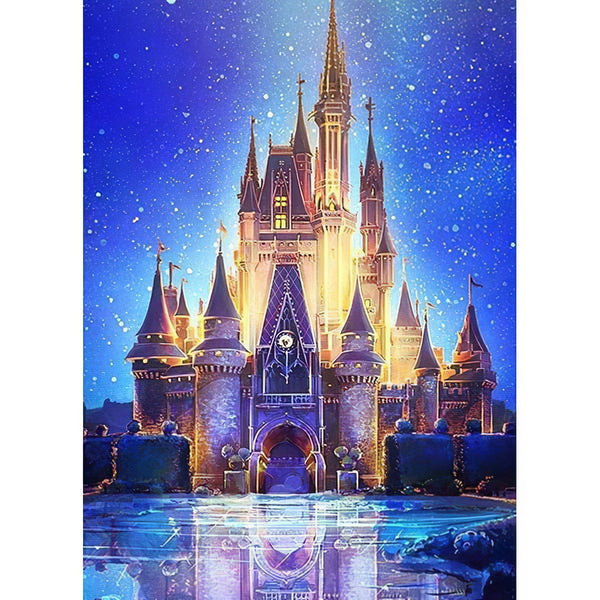Blue Castle Shimmering At Night Diamond Painting Diamond Art Kit