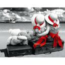 Couple Of Children And Their Soft Toys Peering At The Horizon Diamond Painting Diamond Art Kit