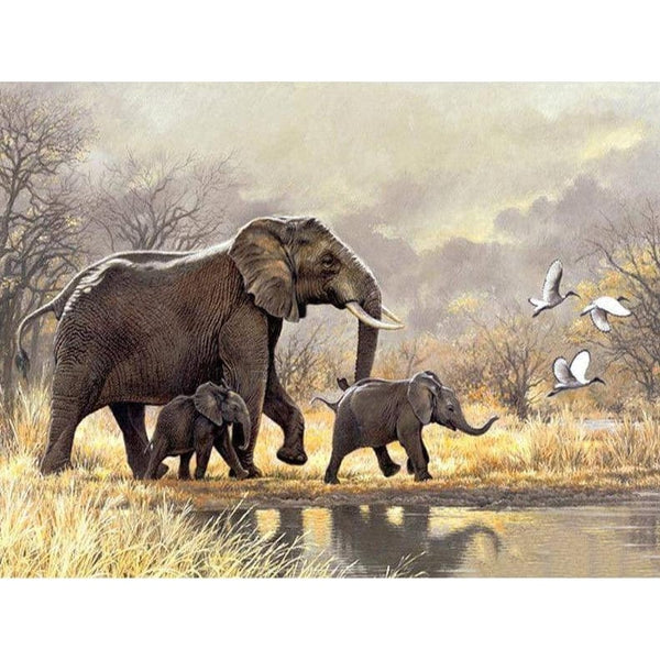 Elephant Family Moving Diamond Painting Diamond Art Kit