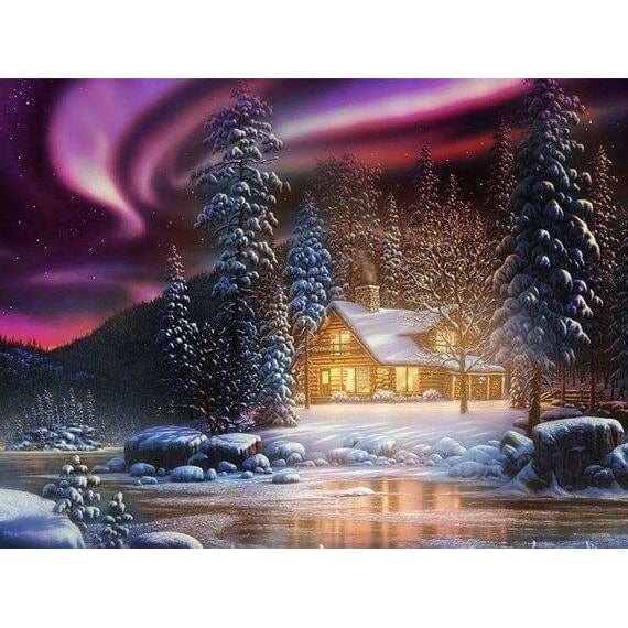 Lake Mountains Winter House Diamond Painting Diamond Art Kit