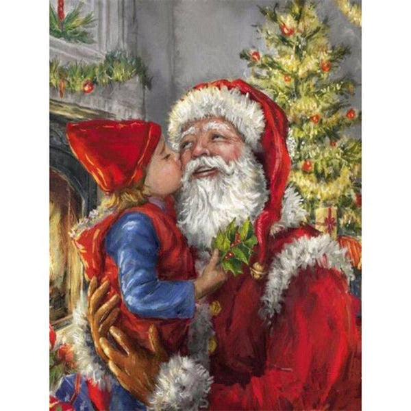 Little Boy Kissing Santa Diamond Painting Diamond Art Kit
