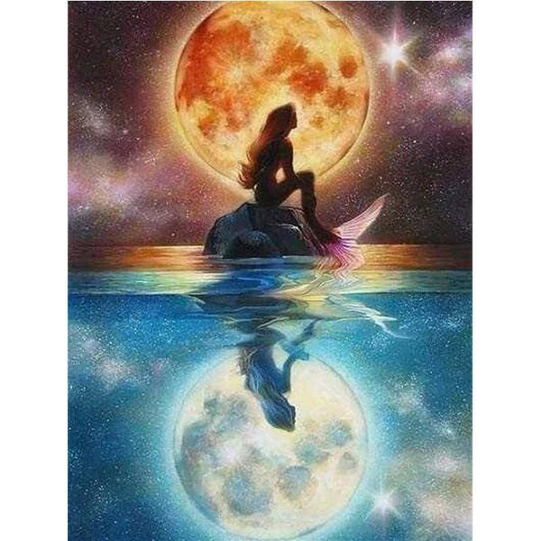 Mermaid Watching Beautiful Moon Diamond Painting Diamond Art Kit