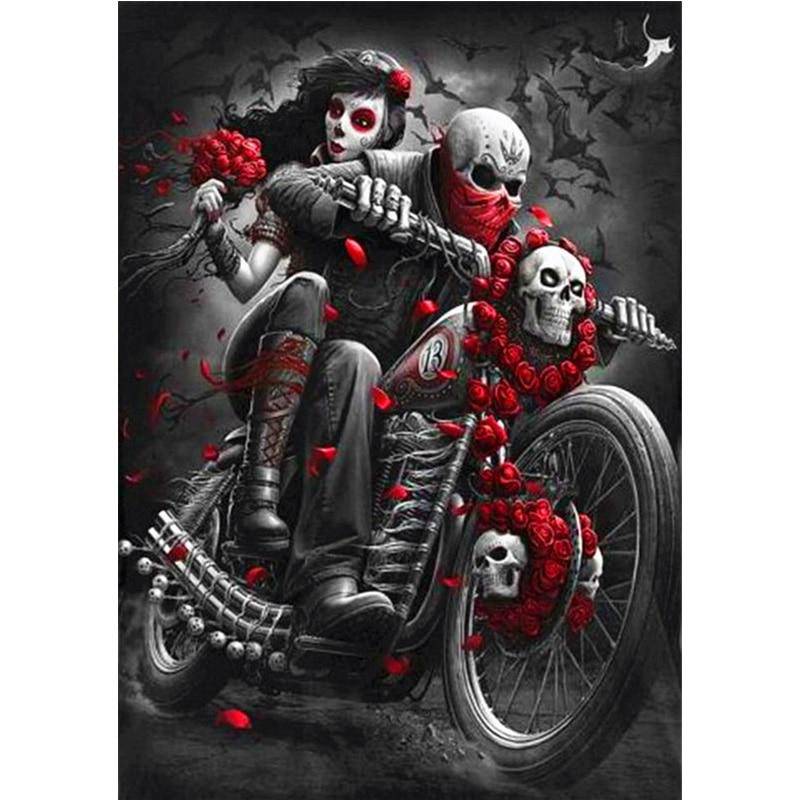 Skull Riding Bike Diamond Painting Diamond Art Kit